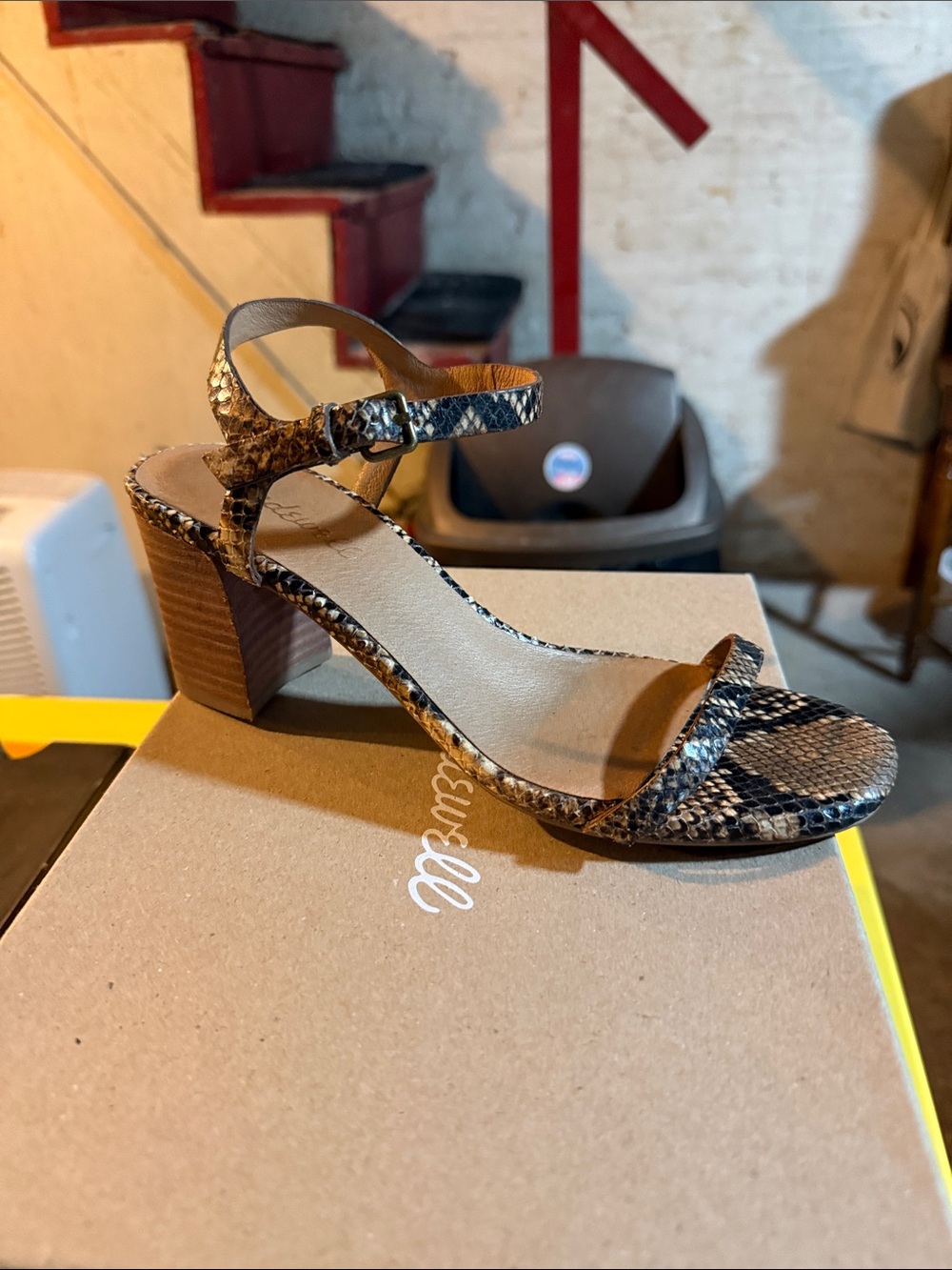 Madewell Snake-Print Block Heel Sandal - Brown/Black